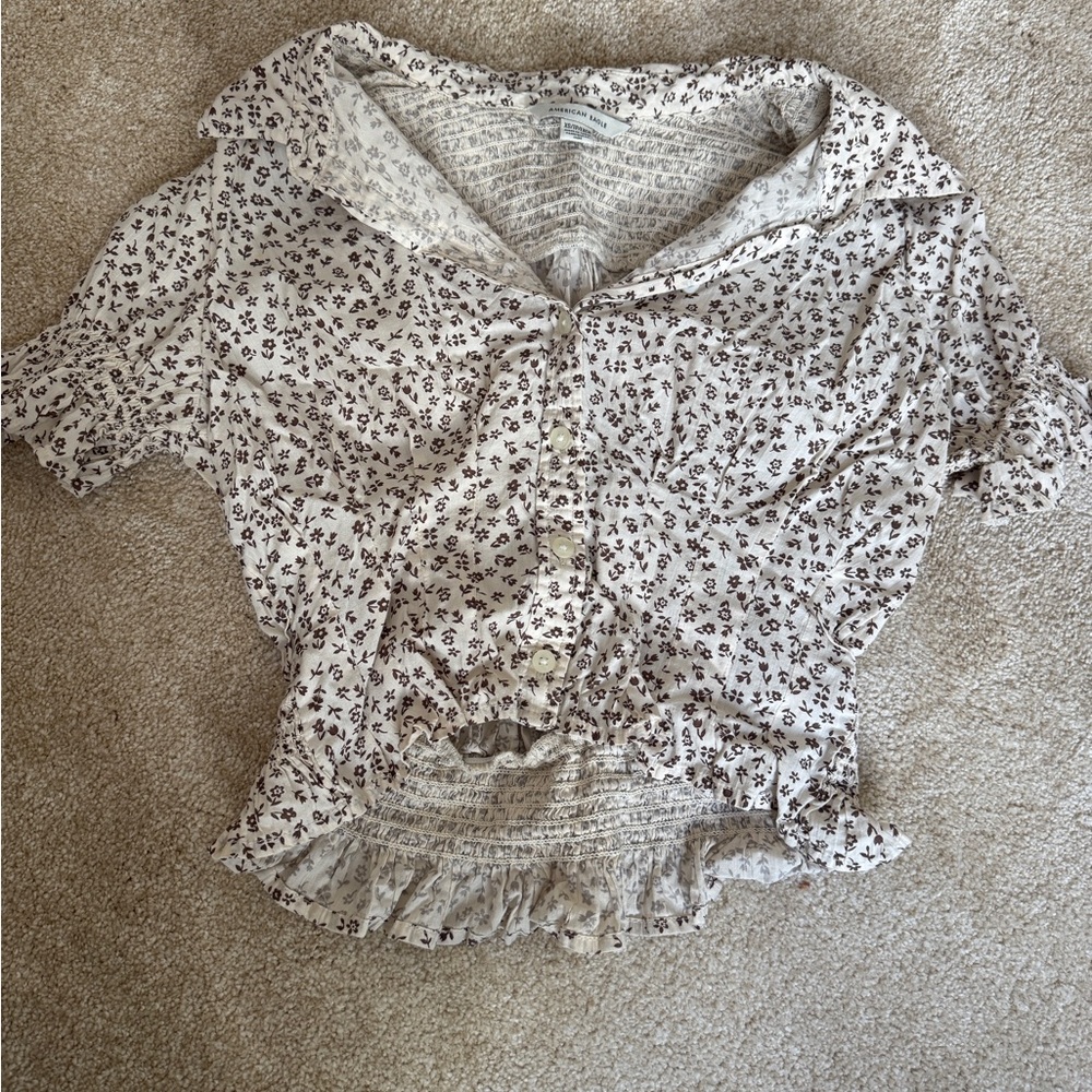 American Eagle Outfitters Black and White Ruffled Sailor Collar Blouse